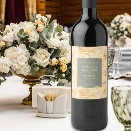 Elegant Sage Green Yellow Floral Wijnlabel Wijn Etiket