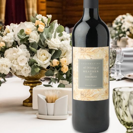 Elegant Sage Green Yellow Floral Wijnlabel Wijn Etiket