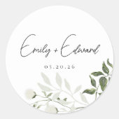 Elegant Sage Greenery and White Floral Wedding Ronde Sticker (Voorkant)