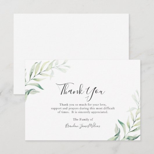 Elegant Sage Greenery Eucalyptus Funeral Bedankkaart (Voorkant / Achterkant)