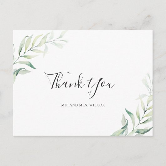 Elegant Sage Greenery Eucalyptus Wedding Dank je Briefkaart (Voorkant)