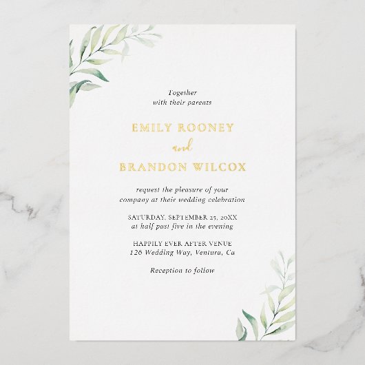 Elegant Sage Greenery Eucalyptus Wedding Gold Folie Uitnodiging (Voorkant)