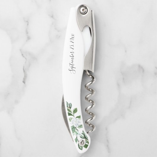 Elegant Sage Greenery Floral Script Wedding Kurkentrekker (Achterkant)