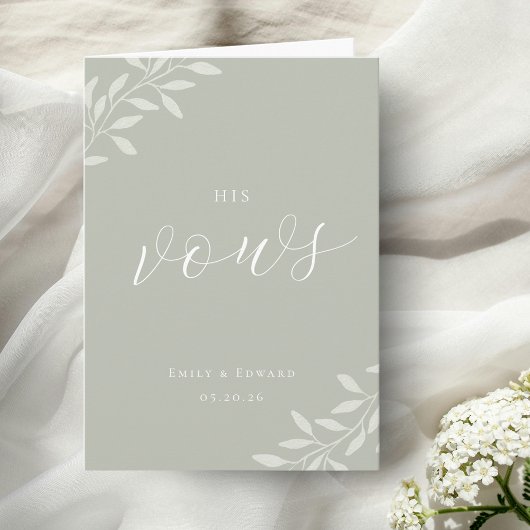 Elegant Sage Greenery Wedding Vow Books His Vows Kaart