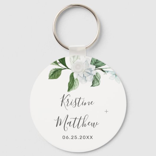 Elegant Sage Greenery Wreath White Floral Wedding Sleutelhanger (Voorkant)