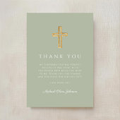 Elegant Sage Grenn Religious Cross Confirmation Bedankkaart
