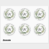 Elegant Sage Groen Bloemen Script Monogram Adres Ronde Sticker (Vel)