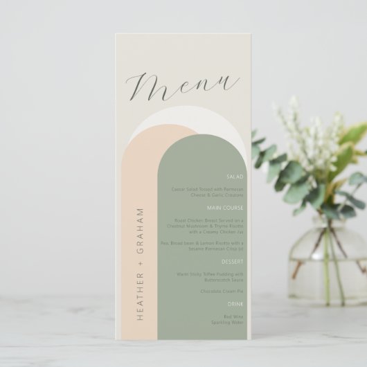 Elegant Sage Groen Bruiloft Menu (Staand voorkant)