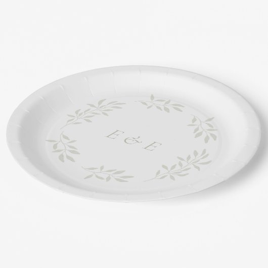 Elegant Sage Groen Bruiloft Papieren Bordje (Gekanteld)