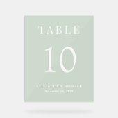 Elegant Sage Groen Bruiloft Receptie Tafelnummer Acryl Bord (Voorkant)