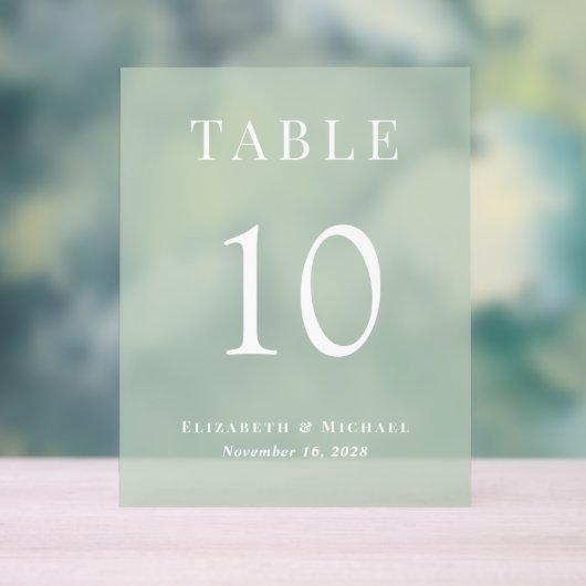 Elegant Sage Groen Bruiloft Receptie Tafelnummer Acryl Bord (Neutraal)