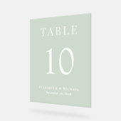 Elegant Sage Groen Bruiloft Receptie Tafelnummer Acryl Bord (Hoek)