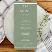 Elegant Sage Groen Eenvoudig Monogram Diner Bruilo Menu
