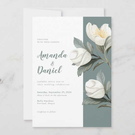 Elegant Sage Groen en Wit Bloemen Bruiloft Kaart (Voorkant)