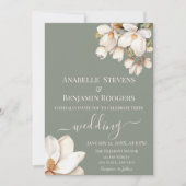 Elegant Sage Groen en Wit Bloemen Bruiloft Kaart (Voorkant)