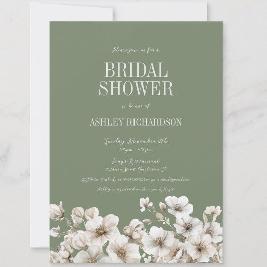 Elegant Sage Groen en Wit Bloemen Vrijgezellenfees Kaart