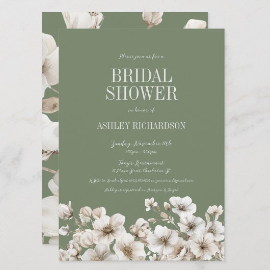 Elegant Sage Groen en Wit Bloemen Vrijgezellenfees Kaart