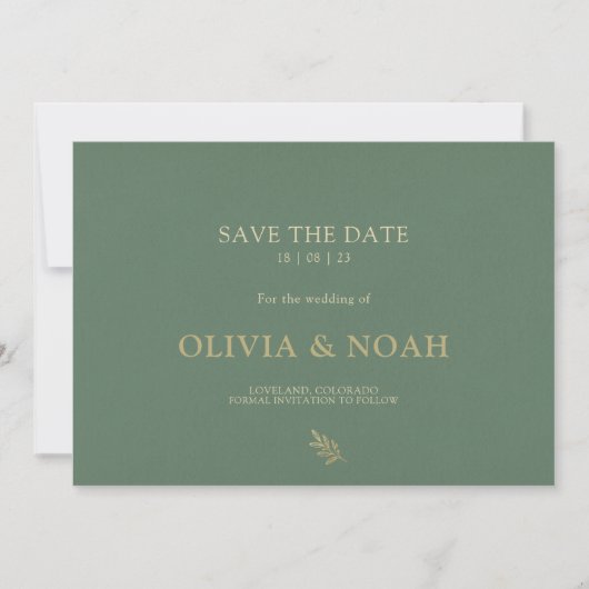 Elegant Sage Groen & Goud Typografie Bruiloft Save The Date (Voorkant)