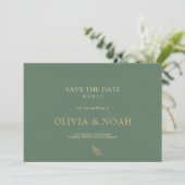 Elegant Sage Groen & Goud Typografie Bruiloft Save The Date (Staand voorkant)