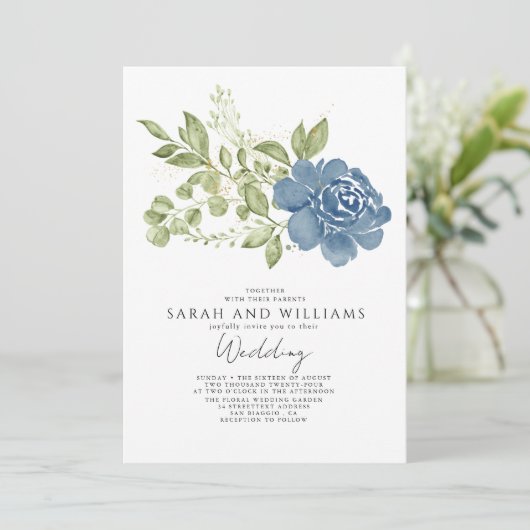 Elegant Sage Groen Marine Blauw Bloemen Boho Bruil Kaart (Staand voorkant)