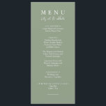 Elegant Sage Groen Modern Let's Eat Bruiloft Diner Menu<br><div class="desc">Een salie groen en wit elegante minimalistische chique bruiloft licht groen diner menu. Welke kenmerken chic sjabloon ontwerp van salie groene achtergrond en witte typografie. Laten we woorden eten in elegante chique kalligrafie.</div>