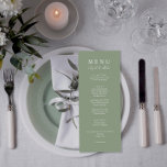 Elegant Sage Groen Modern Let's Eat Bruiloft Diner Menu<br><div class="desc">Een salie groen en wit elegante minimalistische chique bruiloft licht groen diner menu. Welke kenmerken chic sjabloon ontwerp van salie groene achtergrond en witte typografie. Laten we woorden eten in elegante chique kalligrafie.</div>