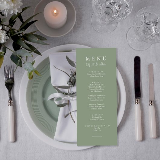 Elegant Sage Groen Modern Let's Eat Bruiloft Diner Menu