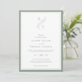 Elegant Sage Groen Monogram Bruiloft Lijst Kaart (Staand voorkant)