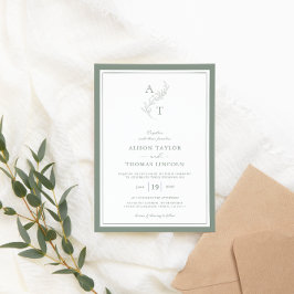 Elegant Sage Groen Monogram Bruiloft Lijst Kaart