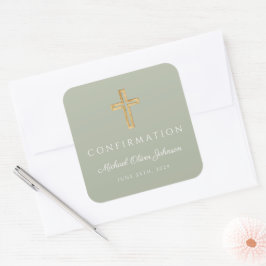 Elegant Sage Groen Religieus Kruis Bevestiging Vierkante Sticker