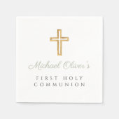 Elegant Sage Groen Script Cross Eerste Communie Servet (Voorkant)