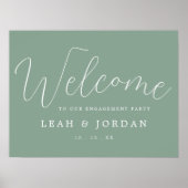Elegant Sage Groen Script Engagement Party Welkom Poster (Voorkant)