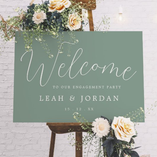 Elegant Sage Groen Script Engagement Party Welkom Poster