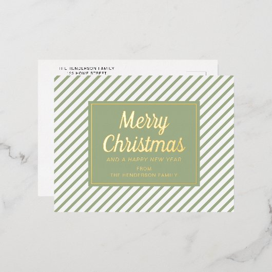 Elegant Sage Groen Script Merry Christmas Gold Folie Feestdagen Briefkaart (Voorkant / Achterkant)