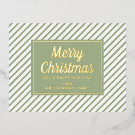 Elegant Sage Groen Script Merry Christmas Gold Folie Feestdagen Briefkaart