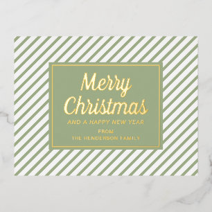 Elegant Sage Groen Script Merry Christmas Gold Folie Feestdagen Briefkaart