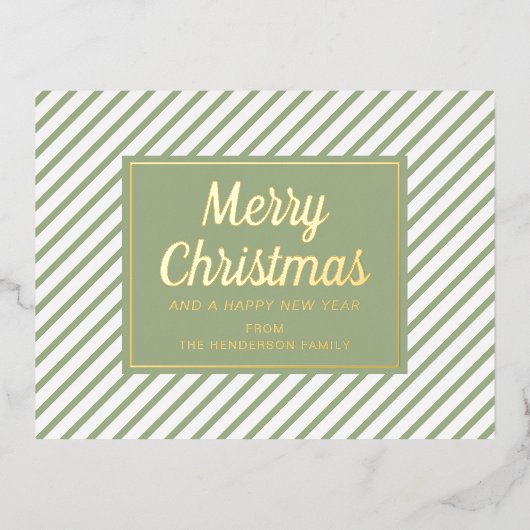Elegant Sage Groen Script Merry Christmas Gold Folie Feestdagen Briefkaart (Voorkant)