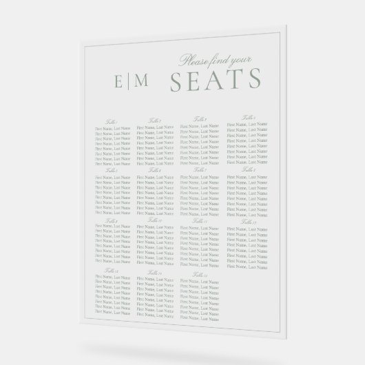 Elegant Sage Groen Script Monogram Bruiloft Seat Acryl Bord (Hoek)