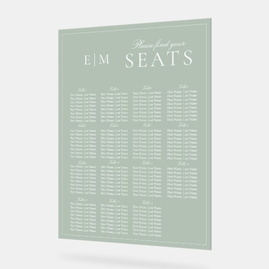 Elegant Sage Groen Script Monogram Bruiloft Seat Acryl Bord (Hoek)