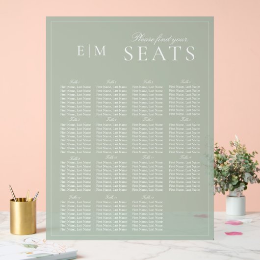 Elegant Sage Groen Script Monogram Bruiloft Seat Acryl Bord (Huwelijk)