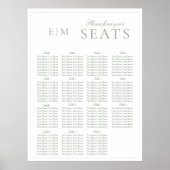 Elegant Sage Groen Script Monogram Bruiloft Seat Poster (Voorkant)