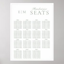 Elegant Sage Groen Script Monogram Bruiloft Seat Poster