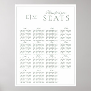 Elegant Sage Groen Script Monogram Bruiloft Seat Poster