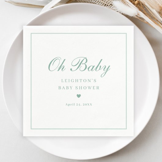 Elegant Sage Groen Script Neutraal Baby shower Servet