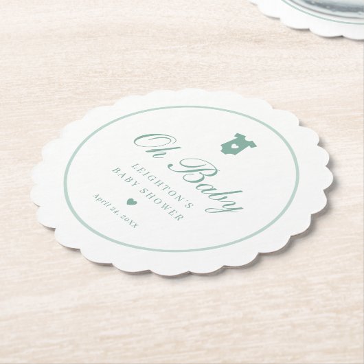 Elegant Sage Groen Script Oh Baby shower Kartonnen Onderzetters (Gekanteld)
