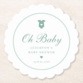 Elegant Sage Groen Script Oh Baby shower Kartonnen Onderzetters (Voorkant)