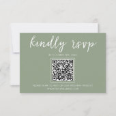 Elegant Sage Groen Script QR Code Bruiloft Website RSVP Kaartje (Voorkant)