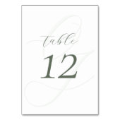Elegant Sage Groen Script Trouwtafel Nummer Kaart (Voorkant)
