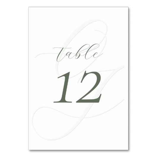 Elegant Sage Groen Script Trouwtafel Nummer Kaart (Voorkant)