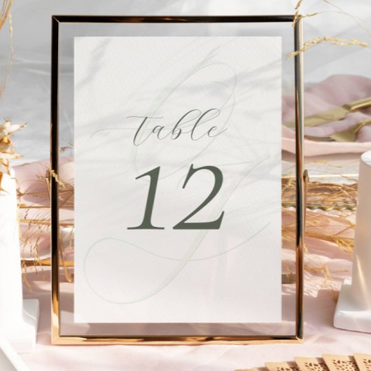 Elegant Sage Groen Script Trouwtafel Nummer Kaart